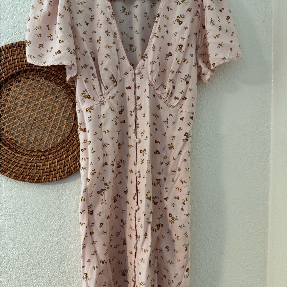 Billabong Pink Ruffled Buttoned Midi Sundress